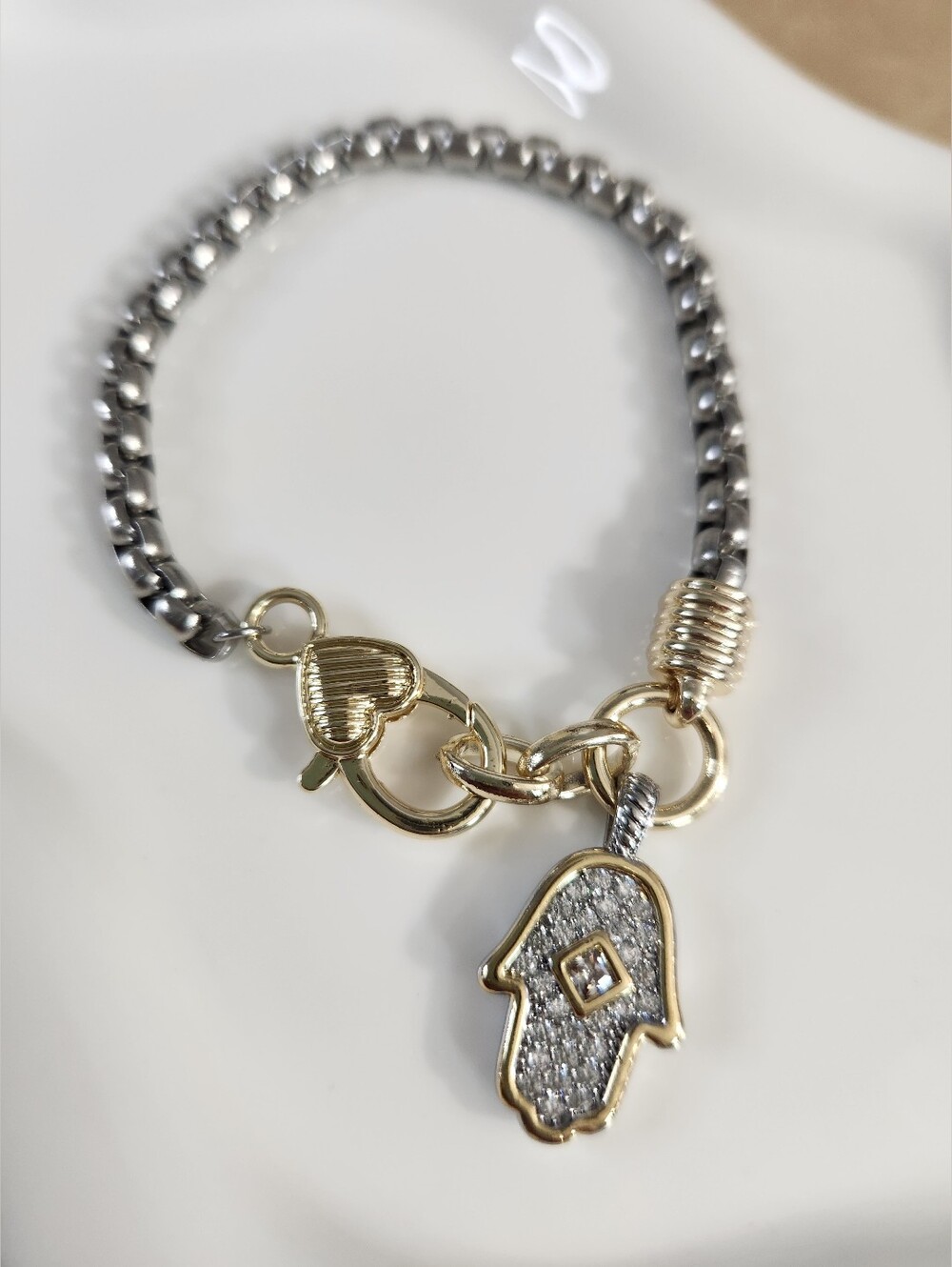 Two Tone Hamsa Charm Bracelet